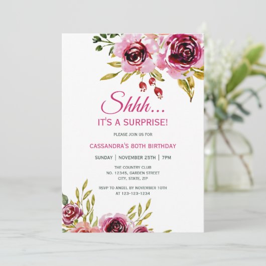 Paarse Roos Bloemige Verjaardagsverrassing Bourgon Kaart (Staand voorkant)