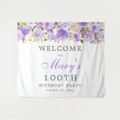 Paarse Roos Bloemstuk 100e Verjaardagsfeest Wandkleed (Voorkant (horizontaal))