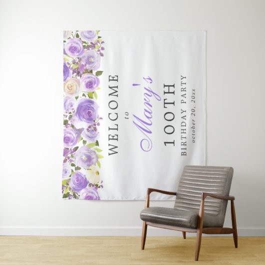 Paarse Roos Bloemstuk 100ste Verjaardagsfeestje Wandkleed (In situ)