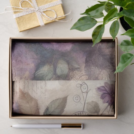  Paarse Roos & Botanische Collage Decoupage Tissuepapier (Geschenk)