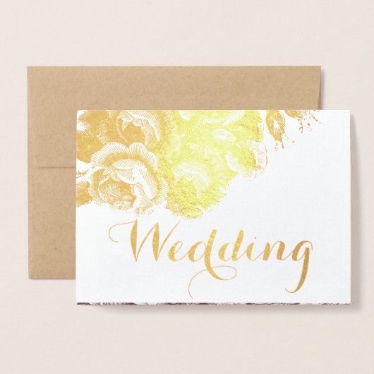  Paarse Roos Bruiloft Gouden Folie Uitnodiging (Voorkant met envelop)