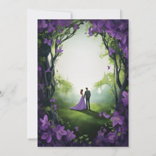 Paarse Roos bruiloft uitnodigingen: bloemenelegant (Voorkant)