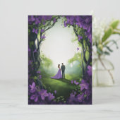 Paarse Roos bruiloft uitnodigingen: bloemenelegant (Staand voorkant)