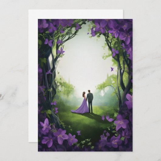 Paarse Roos bruiloft uitnodigingen: bloemenelegant (Voorkant / Achterkant)