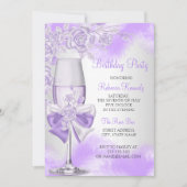 Paarse Roos Champagne White Floral Party Kaart (Voorkant)