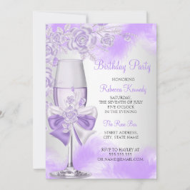 Paarse Roos Champagne White Floral Party Kaart