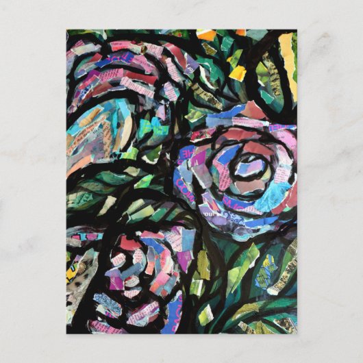 Paarse Roos collage Briefkaart (Voorkant)