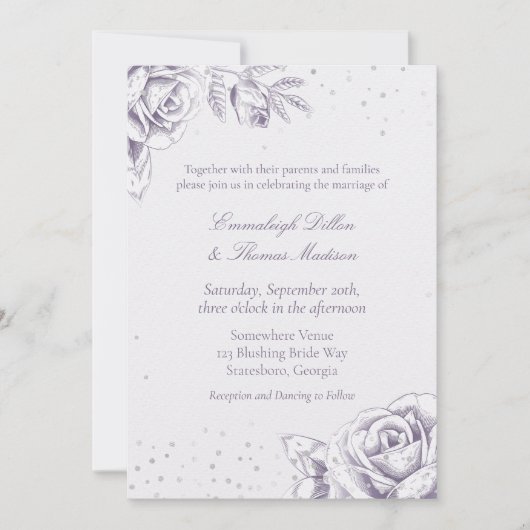  Paarse Roos Confetti Glitter Wedding Kaart (Voorkant)