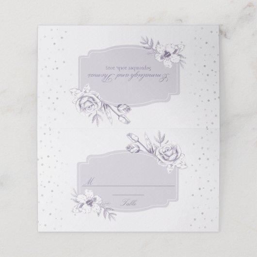 Paarse Roos Confetti Wedding Place Card Plaatskaartje (Buitenkant ongevouwen)