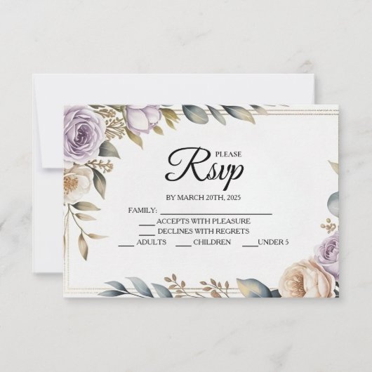 Paarse Roos Designer RSVP-kaarten RSVP Kaartje (Voorkant)