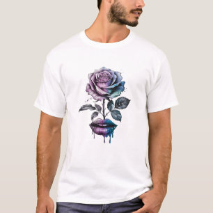 Paarse Roos Druppelende Lippen Mondbloem Vrouwen M T-shirt