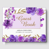 Paarse Roos en bladgoud Viering Gastenboek (Voorkant)