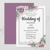 Paarse Roos en Eucalyptamint Bruiloft Kaart (Voorkant / Achterkant)