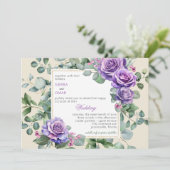 Paarse Roos en Eucalyptus bruiloft uitnodiging (Staand voorkant)