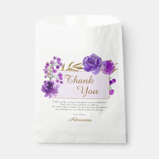 Paarse Roos en Gold Leaf Dankfeest Bedankzakje (Voorkant)