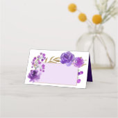 Paarse Roos en Gold Leaf Name Bord Plaatskaartje (Voorkant)