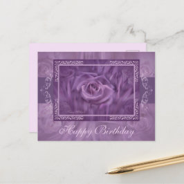 Paarse Roos en Kantwerk Ansichtkaart Briefkaart