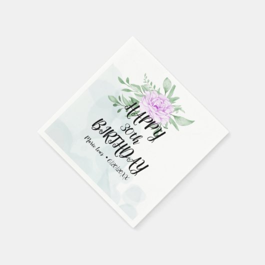 Paarse Roos Eucalyptus Greenery 30e verjaardag Servet (Hoek)