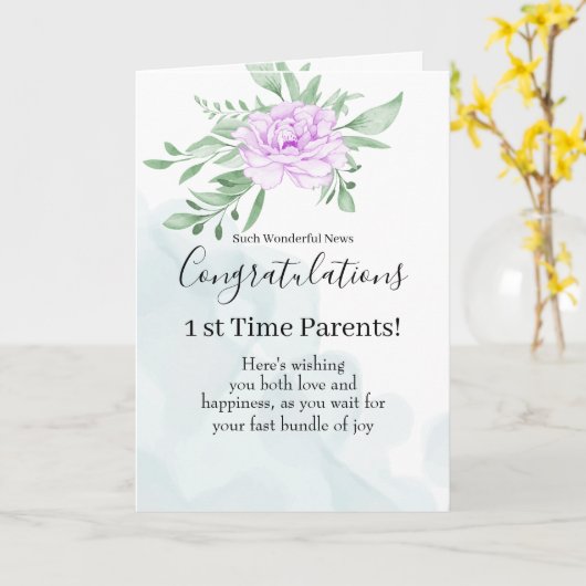 Paarse Roos Eucalyptus Zwangerschap Gefeliciteerd Kaart (Gele Bloem)