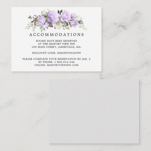 Paarse Roos Floral bruiloft accommodatie Informatiekaartje (Voorkant / Achterkant)