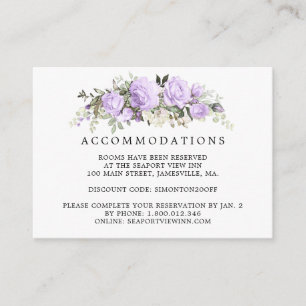Paarse Roos Floral bruiloft accommodatie Informatiekaartje