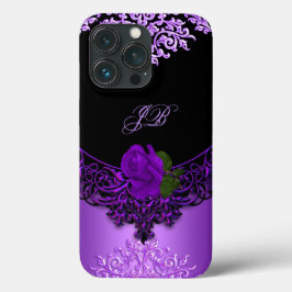 Paarse Roos Floral Lace Black iPhone 13 Pro Hoesje