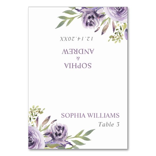 Paarse Roos Flowers Wedding Table Kaart (Voorkant)