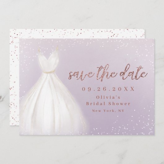 Paarse Roos Gold Elegant Dress slaat de datum op Save The Date (Voorkant / Achterkant)