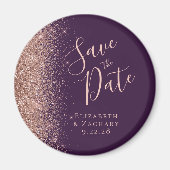 Paarse Roos Gold Glitter Script Save the Date Magneet (Voorkant)