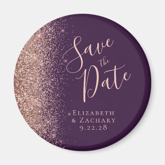 Paarse Roos Gold Glitter Script Save the Date Magneet (Voorkant)