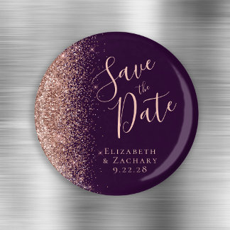 Paarse Roos Gold Glitter Script Save the Date Magneet