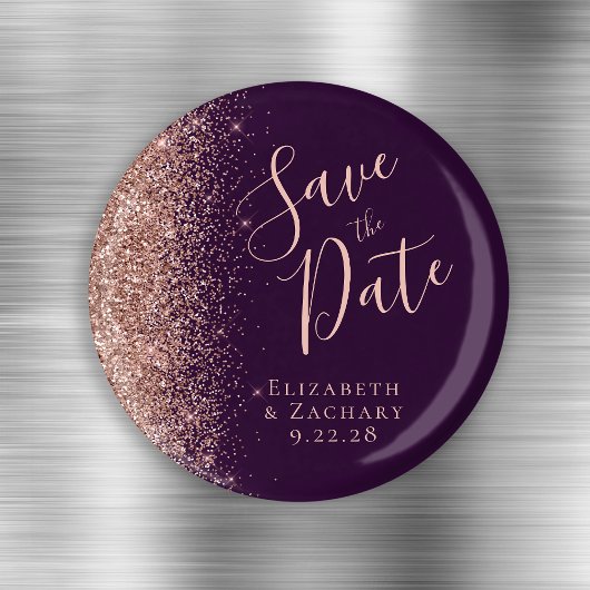 Paarse Roos Gold Glitter Script Save the Date Magneet