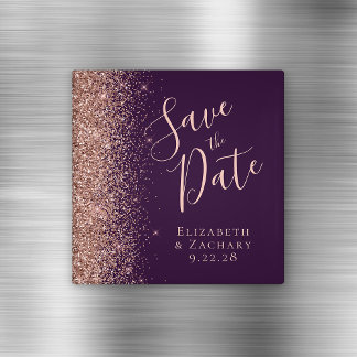 Paarse Roos Gold Glitter Script Save the Date Magneet