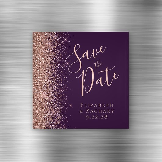 Paarse Roos Gold Glitter Script Save the Date Magneet