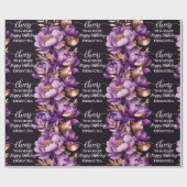 Paarse roos Gold Happy Birthday gepersonaliseerd Cadeaupapier (Vlak)