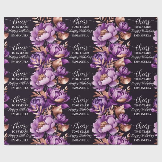 Paarse roos Gold Happy Birthday gepersonaliseerd Cadeaupapier (Vlak)