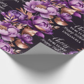 Paarse roos Gold Happy Birthday gepersonaliseerd Cadeaupapier (Hoek)