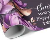 Paarse roos Gold Happy Birthday gepersonaliseerd Cadeaupapier (Rol Hoek)