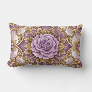 Paarse Roos & Goud Barok Elegante Vintage Bloemen Kussen