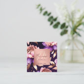 Paarse roos goudbloemen chique moderne sjabloon vierkante visitekaartje (Staand voorkant)