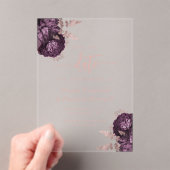 Paarse Roos Gouden Bloemen Huwelijk Save the Date Acryl Uitnodigingen (Insitu (Draagbaar))