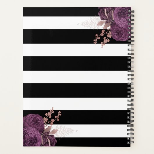 Paarse Roos Gouden Bloemen Monogram Zwart Wit 2024 Planner (Achterkant)