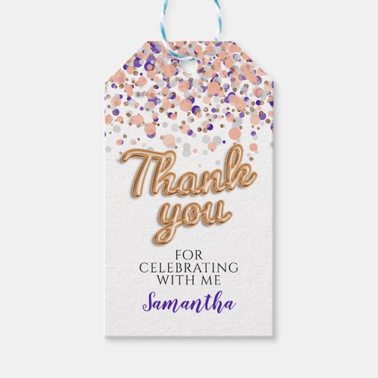 Paarse Roos Gouden Confetti Gift Labels Cadeaulabel (Voorkant)