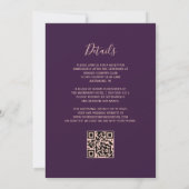 Paarse Roos Gouden Glitter Edge QR Code Wedding Kaart (Achterkant)