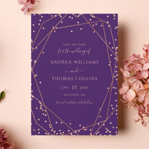 Paarse Roos gouden glitter geometrische bruiloft Save The Date