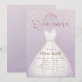 Paarse roos gouden glitterjurk quinceañera kaart (Voorkant / Achterkant)