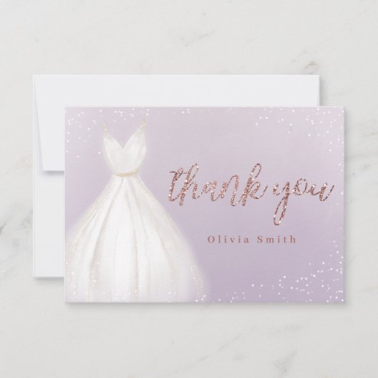 Paarse roos gouden glitters jurk quinceañera bedankkaart (Voorkant)