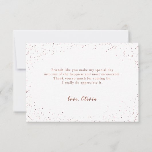 Paarse roos gouden glitters jurk quinceañera bedankkaart (Achterkant)