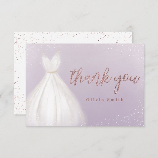 Paarse roos gouden glitters jurk quinceañera bedankkaart (Voorkant / Achterkant)