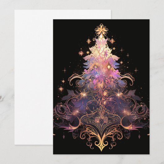  Paarse Roos gouden kerstboom Kaarten (Voorkant / Achterkant)